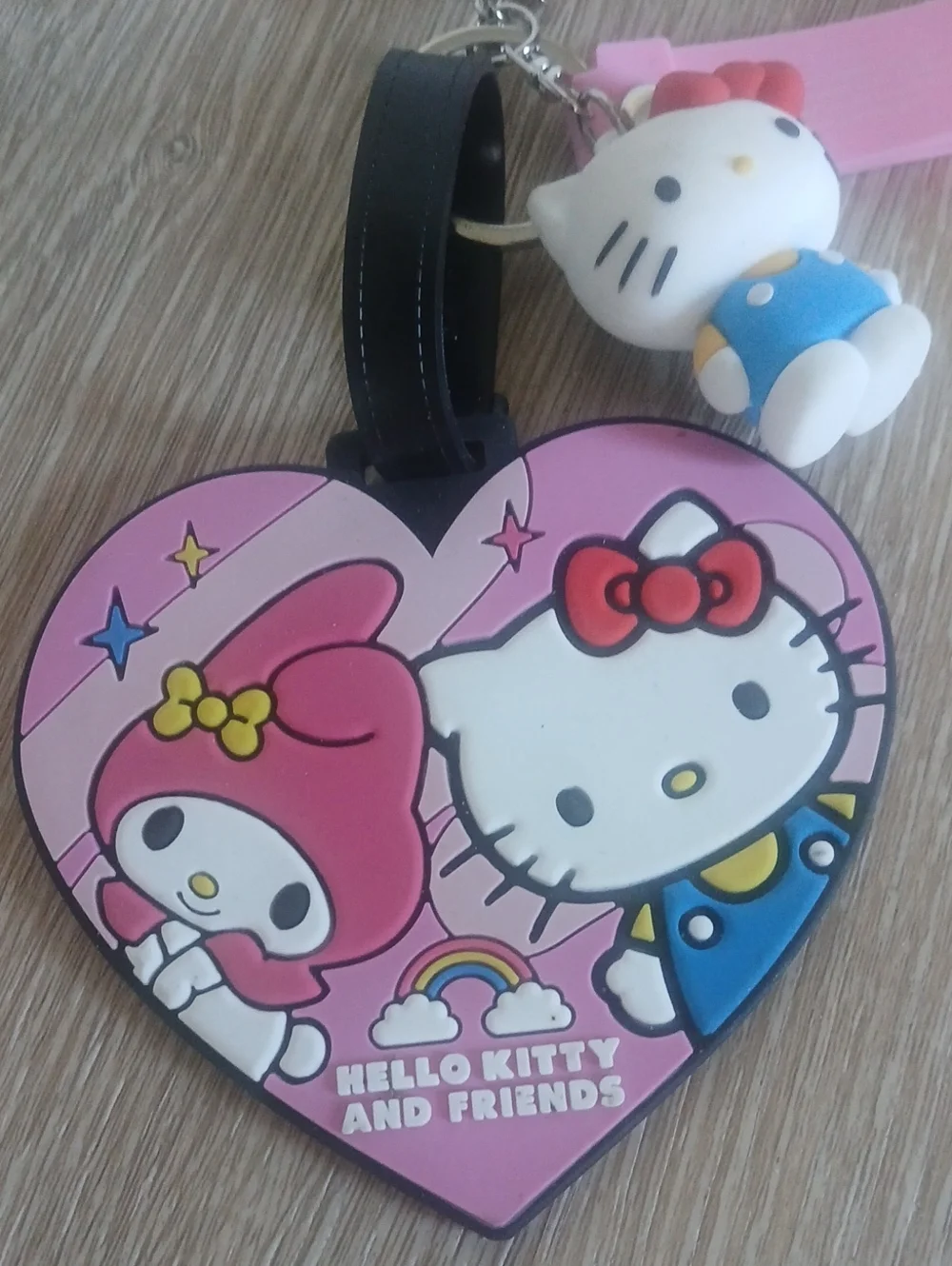 Hello Kitty Pink Heart Luggage Tag with Friends Charm And Lanyard Key Ring 2024